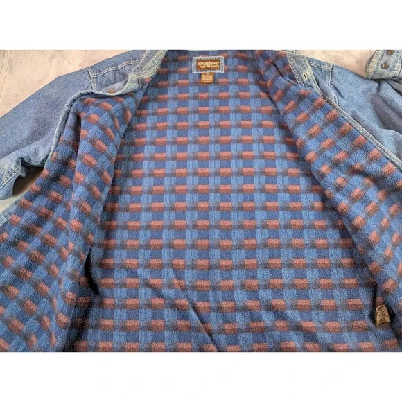 Levi's Denim Chore Jacket Men's XXL Blue Fleece Lined Plaid Heavyweight Shacket - Picture 7 of 8